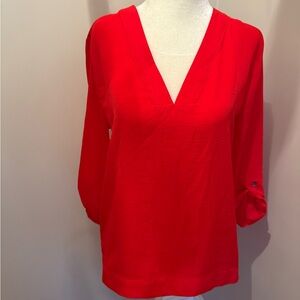 Express Bold Red V-Neck Blouse